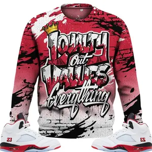 2025 Fire Red Black Tongue 5s Sweater, Sweatshirt Values Of Loyalty Drip Couples Matching Outfits Streetwear Sneaker Shirt Clothes Fabric