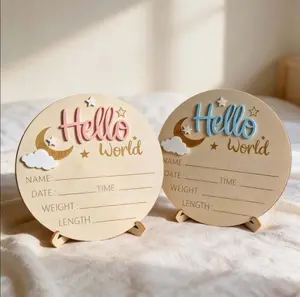 Hello World Newborn Baby Announcement Sign Wooden Birth Stats Board Baby Photography Prop Baby Name Keepsake Nursery Decor Gift