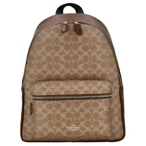 COACH Charlie 30 Backpack with Classic Monogram Coated Canvas for Women's Daily Commute and Travel