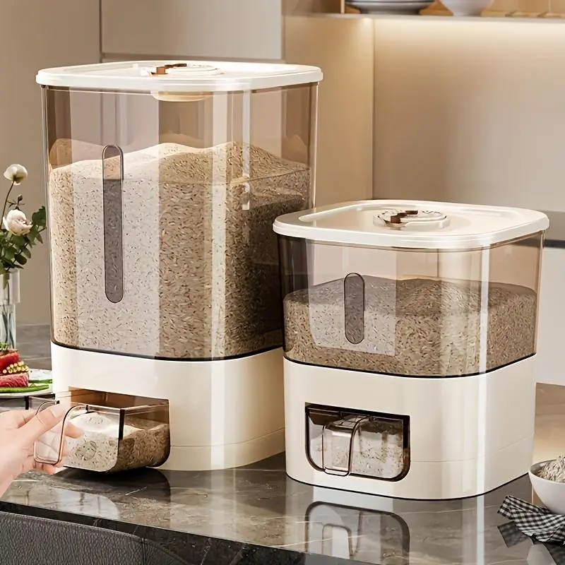 Large Capacity Press-Type Automatic Food Dispenser Bucket, Moisture-Proof Sealed Design, Thick PP Material, Transparent Window