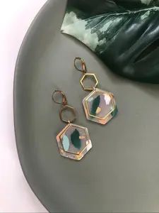 Alysa Nadeau Designs Hand Made Polymer Clay Lightweight Hexagon Dangle Earring, Model #AlysaNadeauDesigns