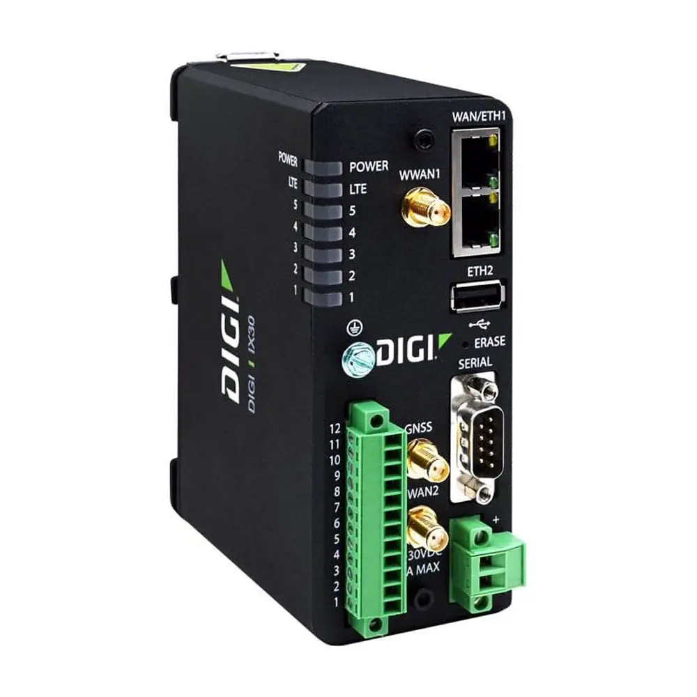 Digi IX30 Industrial External LTE-A Cat 7 Modem - FirstNet Capable, North America Compatible, Dual Ethernet, RS-232/422/485, GNSS Support