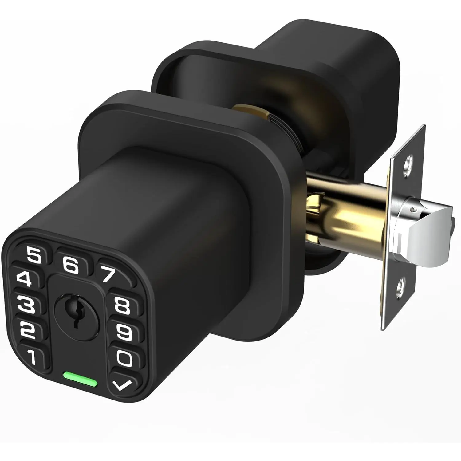 Square Door Knob with Keypad, Keylees Entry Door Lock with Cylinder, Auto Lock, Waterproof & Weatherproof Code Doorknob for Outdoor & Indoor, Bedroom, Entry Door,Office -Matte Black