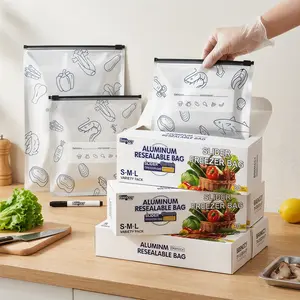 One Boxd-30pack Reusable Aluminum Foil Bags, Freezer Safe & Leak Proof Stand Up Storage Bags with Zipper for Meat Seafood Vegetables, Heavy Duty BPA Free Food Storage Containers  Organiser