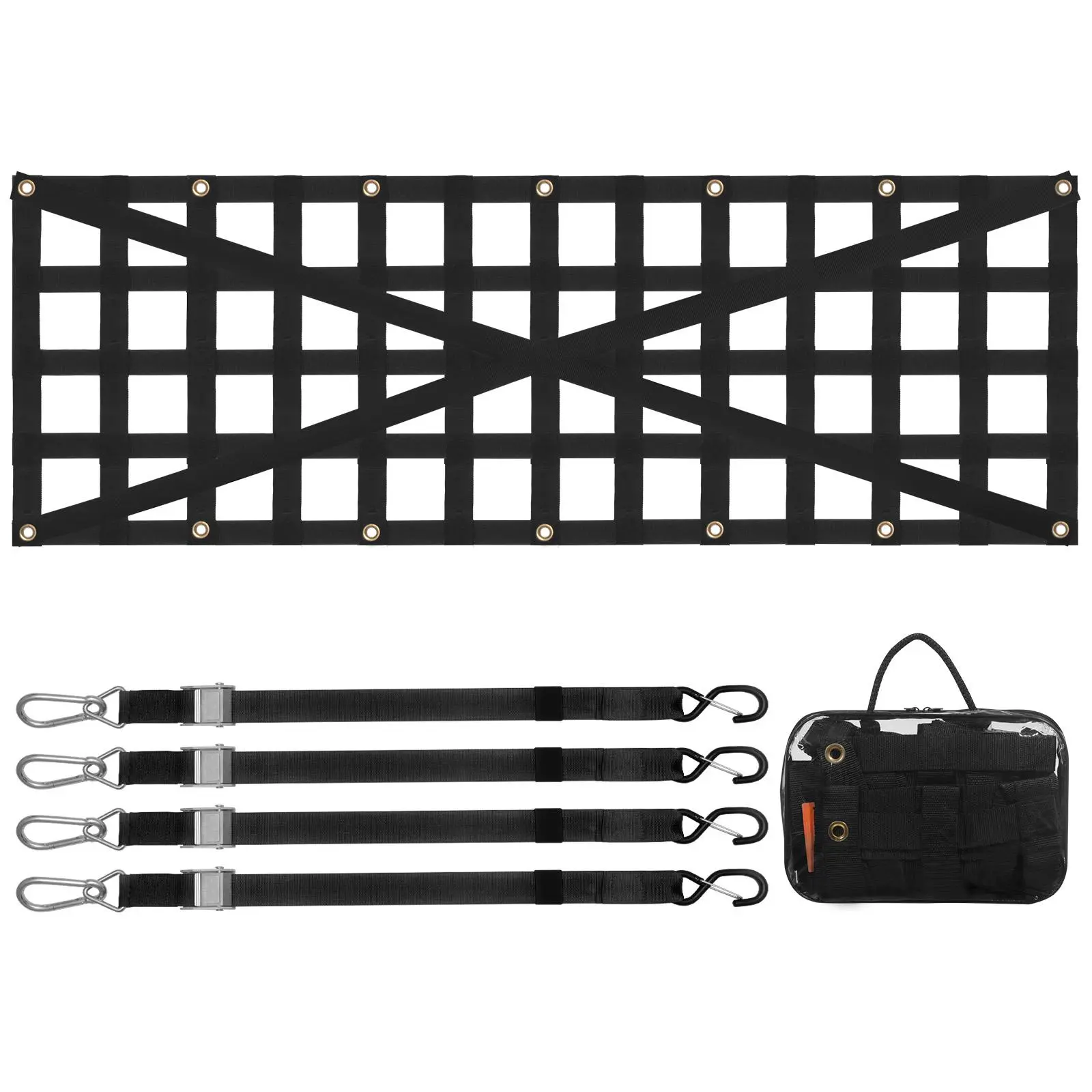 VEVOR Heavy Duty 54x18 in Tailgate Net Truck Accessories, 600lbs Load Support, 4 Adjustable Telescopic 59in Straps, Cross-Reinforced Build, 1 PVC Transparent Storage Bag, Carabiners, Easy Installation, 14 Grommet Fit, Stay-Put Fine Mesh, Fits Trucks/SUVs