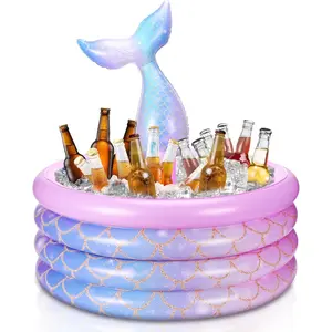 Mermaid Party Decorations Mermaid Tail Inflatable Cooler Blow up Drink Cooler Floating Ice Chest Pool Drink Holder for Holiday Birthday Party Decorations(Pink,14 x 29.5'')