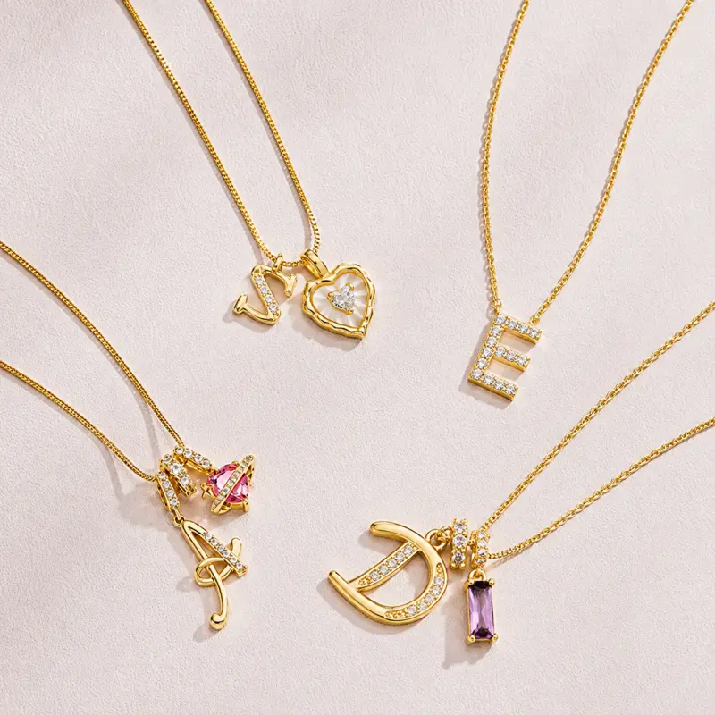Women's Plated Metal Heart Initial Necklace - A-Z Letter Charm, Dainty Personalized Monogram, Casual Wear Accessory, Valentine Gifts for Her
