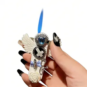 Creative Angel Wing Gear Lighter - Windproof Butane Jet Flame, Decompression Spinning Disc for Stress Relief, Refillable Metal  Lighter (Gas Not Included) cute
