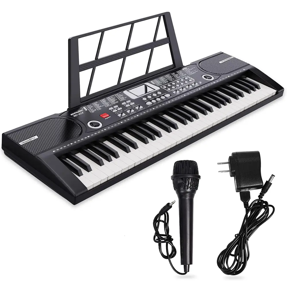 61-Key Lighted Portable Electronic Digital Piano for Beginners - Record Playback, Mic, Sheet Stand, Power Supply, 6 Demo Songs, 16 Instrument Tones, Adjustable, Ideal Gift (Toys & Hobbies, Musical Instruments & Accessories, Keyboards & Pianos), Children,,
