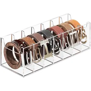 MaxGear Belt Organizer, Acrylic 7 Compartment Belt Storage Rack for Closet, Clear Display Case for Belts, Ties, and Bow Ties
