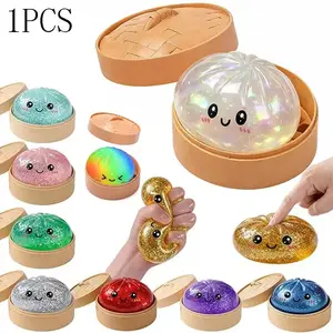 Expressive Big Dumpling Squishy - Blind Box, Mysecret Bun Fidget Toy Glitter Dumpling Squishy with Box, Soft Sensory Squeeze Toy for Stress Relief, Mystery Glitter Dumplings, Decompression Dough