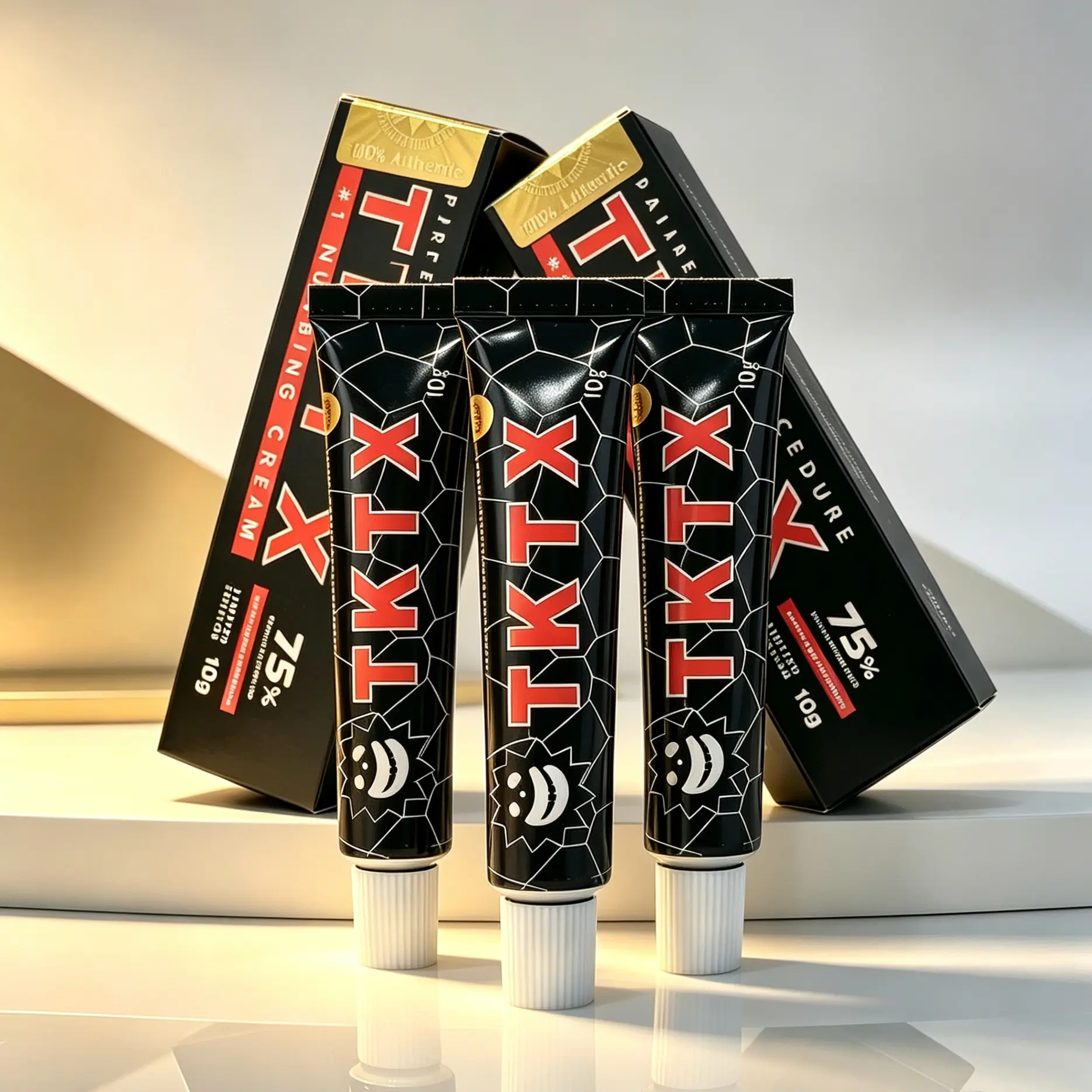 TKTX 75% Strength Black Edition Numbing Cream (3 x 30g Boxes) - Fast-Acting Normal Painless Relief Cream for Extended Comfort, 6-8 Hours Duration, Tattoo Aftercare Balm