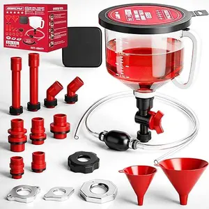 22-Piece No-Spill Coolant Filling Funnel Kit and Siphon Hose Pump, Radiator Coolant Filling Spill-Proof Funnel Kit with Adapters, Extensions, PVC Hose, Engine Oil Funnels, Towel for Universal Vehicle