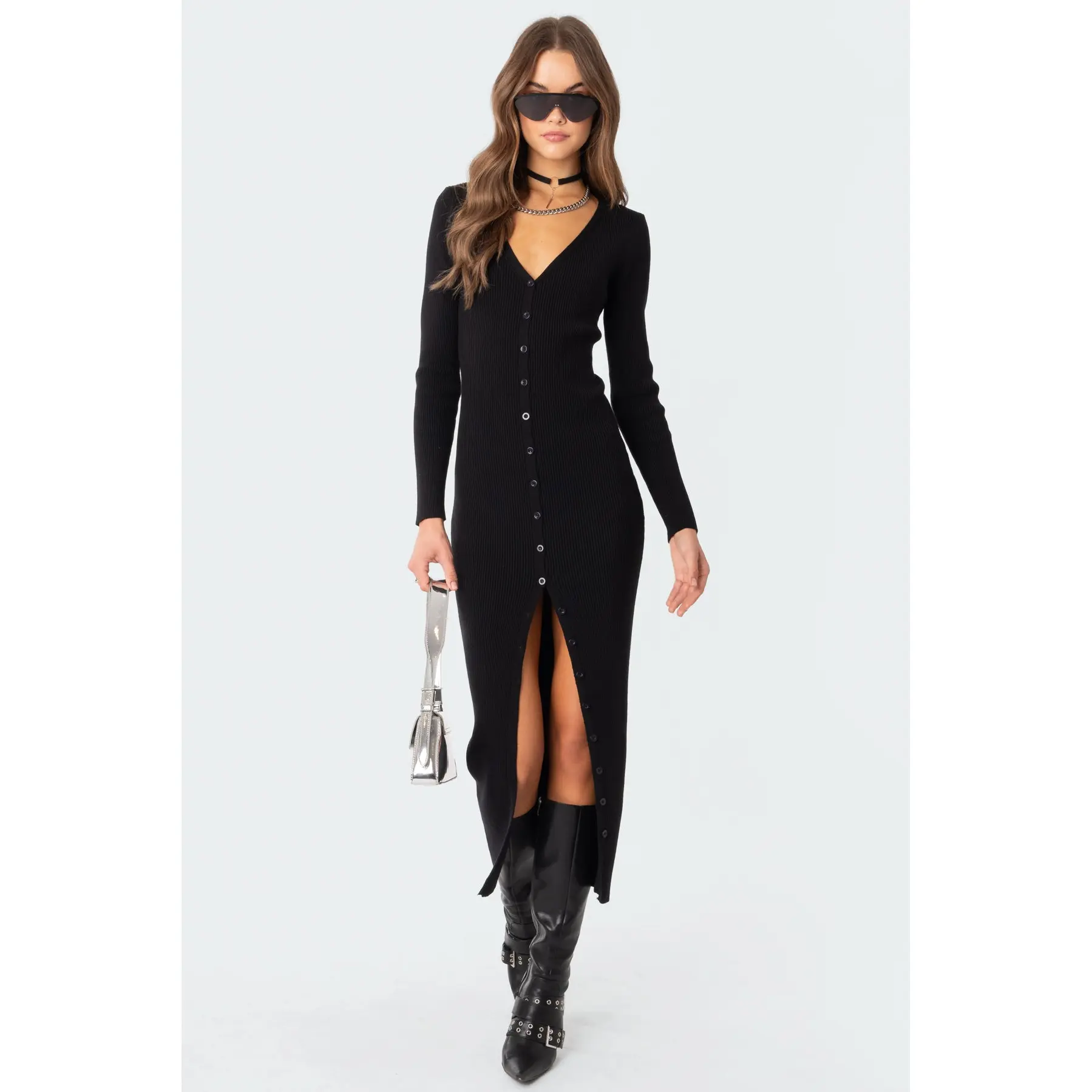Jazlyn Knitted Button Up Maxi Dress
