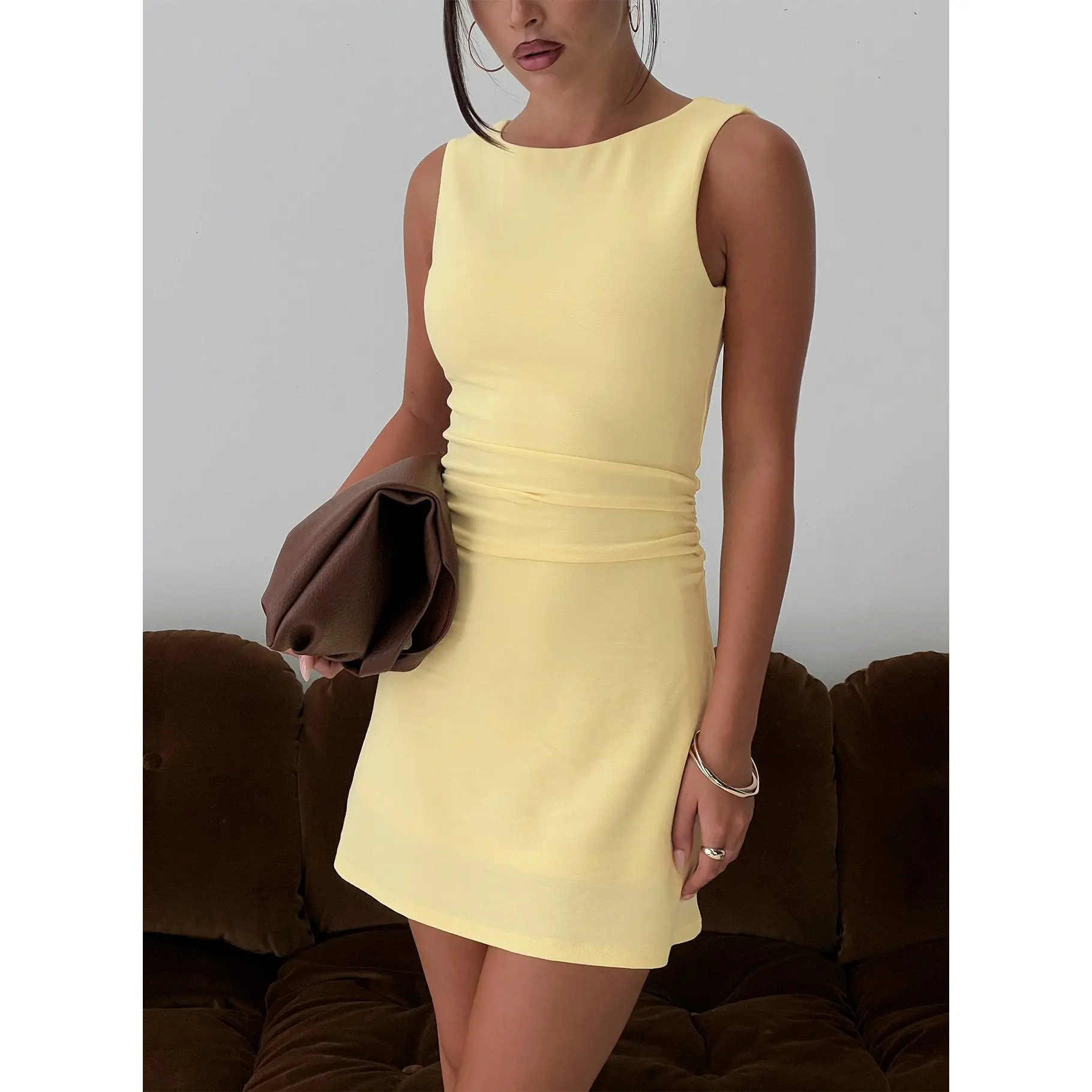 Basila Ruched Mini Dress Yellow