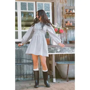 Jessen Long Sleeve Mini Dress - Navy Gingham