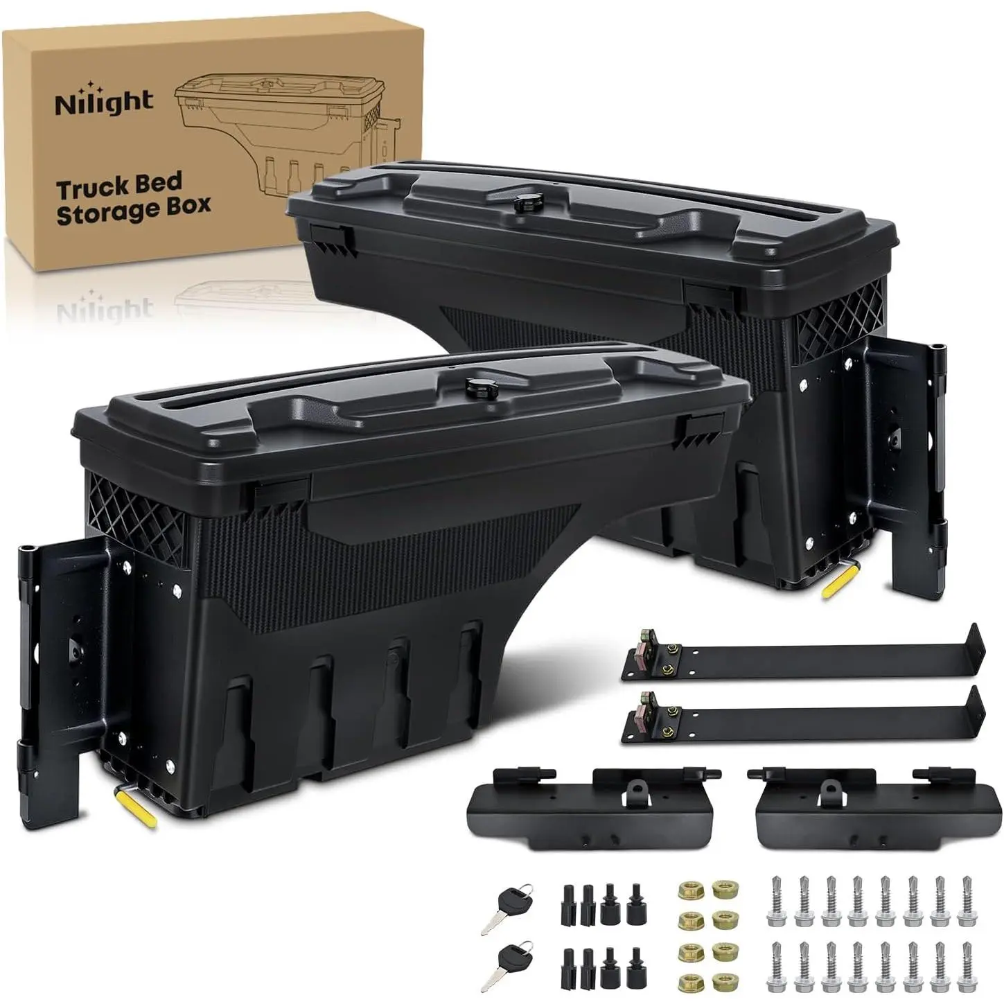 Nilight Truck Bed Tool Box Driver Side & Passenger Side Truck Tool Box Fit for Ford F-150 1999-2014 ABS Swing Case Truck Bed Storage Box with Lockable Lid Waterproof Wheel Well Toolbox Black