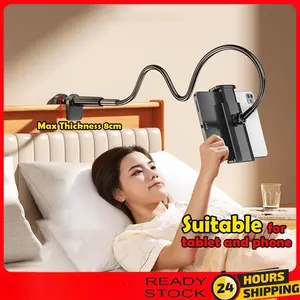 Lazy Mobile Phone Gooseneck Stand Holder, Flexible Long Arm 360º Adjustable Clip for Bed Desk Kitchen, Universal Phone Holder with Clamp, Multifunctional Phone Stand