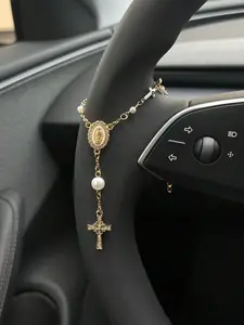 1pc Retro Steering Wheel Rosary Jewelry for Hanging & Wearing, Ladies' Bracelet, Rosary Car Pendant Accessory, Car Hanging Decoration, Unique Fashion Car Pendant Decoration, Car Ornament
