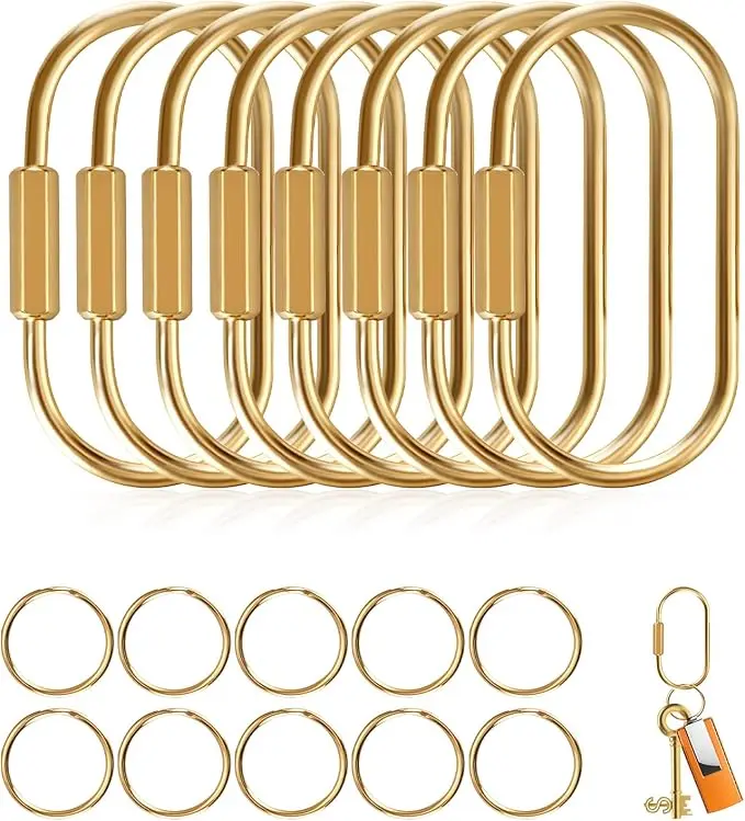Key Chain Clips Gold,Key Ring Clip for Key,Purse Bag Charm Carabiner Clasp | Locking Carabiner Clip Keychain,Small Screw Lock Oval Keyring,Anti-Lost Charm Holder for Handbag,Large Capacity,Brass
