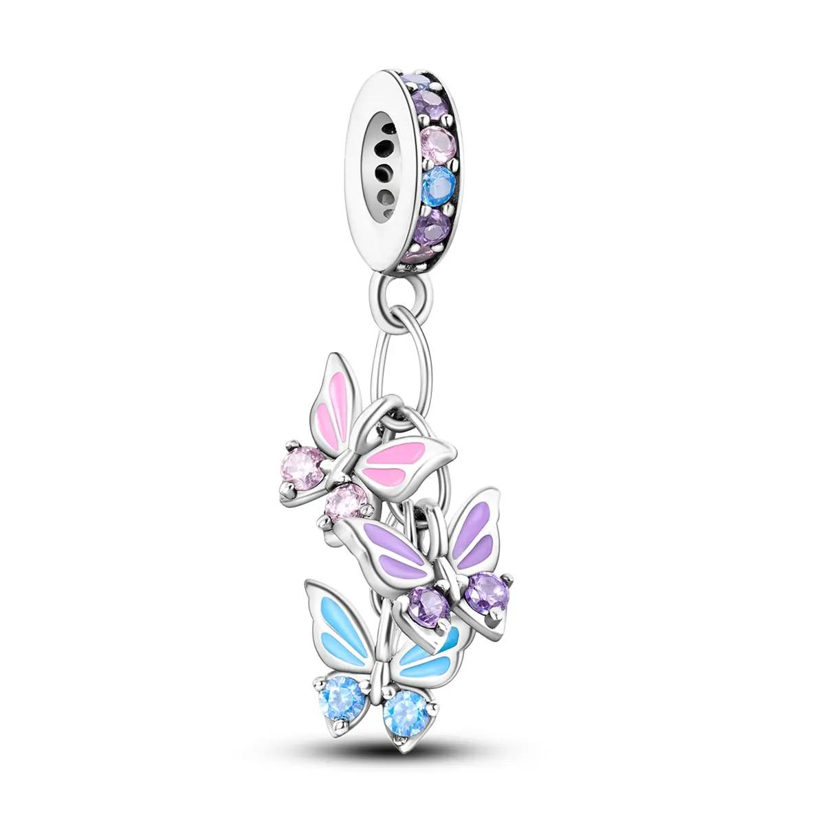 MULA Silver-Plated Butterfly Motif Tassel Pendant - Nature-Theme Costume Jewelry with Colorful Gems, Enamel Charms - Women's Bracelet & Necklace Accessory, Jewelry for Women