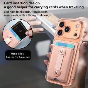 PU Leather Phone Wallet with Finger Strap, Sleek Card Holder Design, Elastic Anti-Slip Hand Strap, Universal Smartphone Card Case, Phone Accessories
