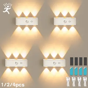 USB Rechargeable Motion Sensor Night Light, RGB Gradient Ambient Light, Adjustable Indoor Lamp, Magnetic Step Light, Wall Mounted, USB Powered Lamp