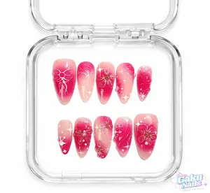 GakuNails Pink Glow Press-On Nails - 10-Piece Medium Almond Multi-Pack, Handmade 3D Flower Gel, Reusable Size-Selectable Decorations for DIY Nail Art, Beauty & Personal Care
