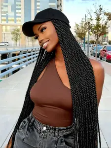 42 Inch Extra Long Hair Baseball Cap Braided Wig, Handmade Knitted Braid Baseball Cap Wig, Daily Work New Favorite, All Seasons, Synthetic Material Wigs, Synthetic Braids, Straight Synthetic Wigs
