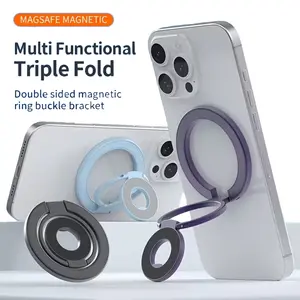 MagSafe Compatible Magnetic Phone Stand & Ring Grip, 360° Rotating Foldable Kickstand for iPhone 16/15/14/13 – Strong Double-Sided Magnet