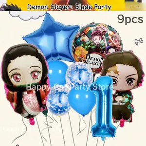 Demon Slayer Birthday Party Decor Kimetsu No Yaiba Tableware Tablecloth Plate Cup Balloon Baby Shower Kids Favors Party Supplies