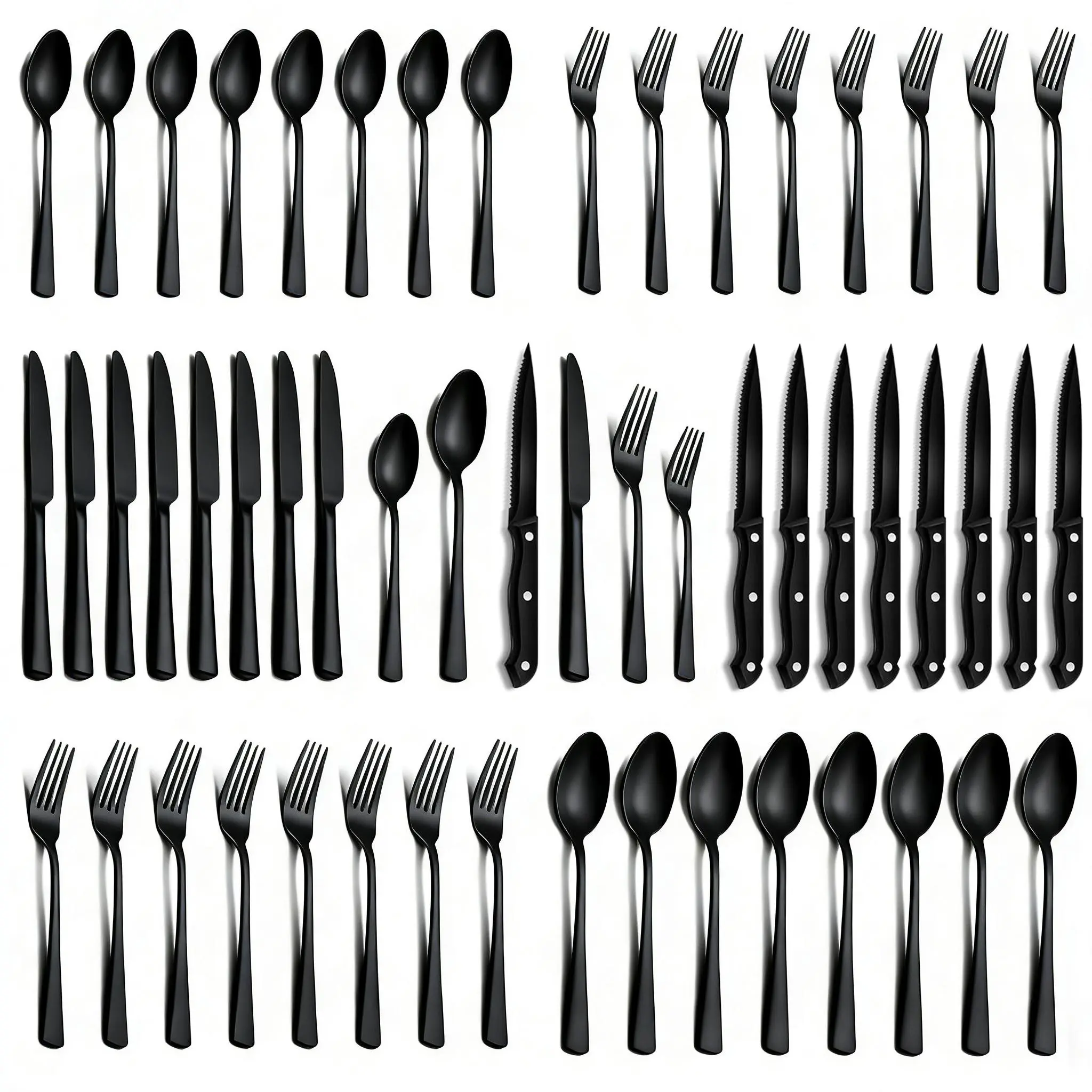 24/48 Piece Black Silverware Set with Steak Knives Flatware Tableware for Home Restaurants Hotels Weddings