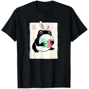 Funny Easter Grumpy Frog Japanese Ukiyo-e Style T-Shirt Short Sleeve Crew Neck Casual Menswear Top Black Breathable