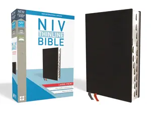 NIV, Thinline Bible, Large Print, Bonded Leather, Black, Red Letter, Thumb Indexed, Comfort Print by Zondervan [Leatherbound Book]