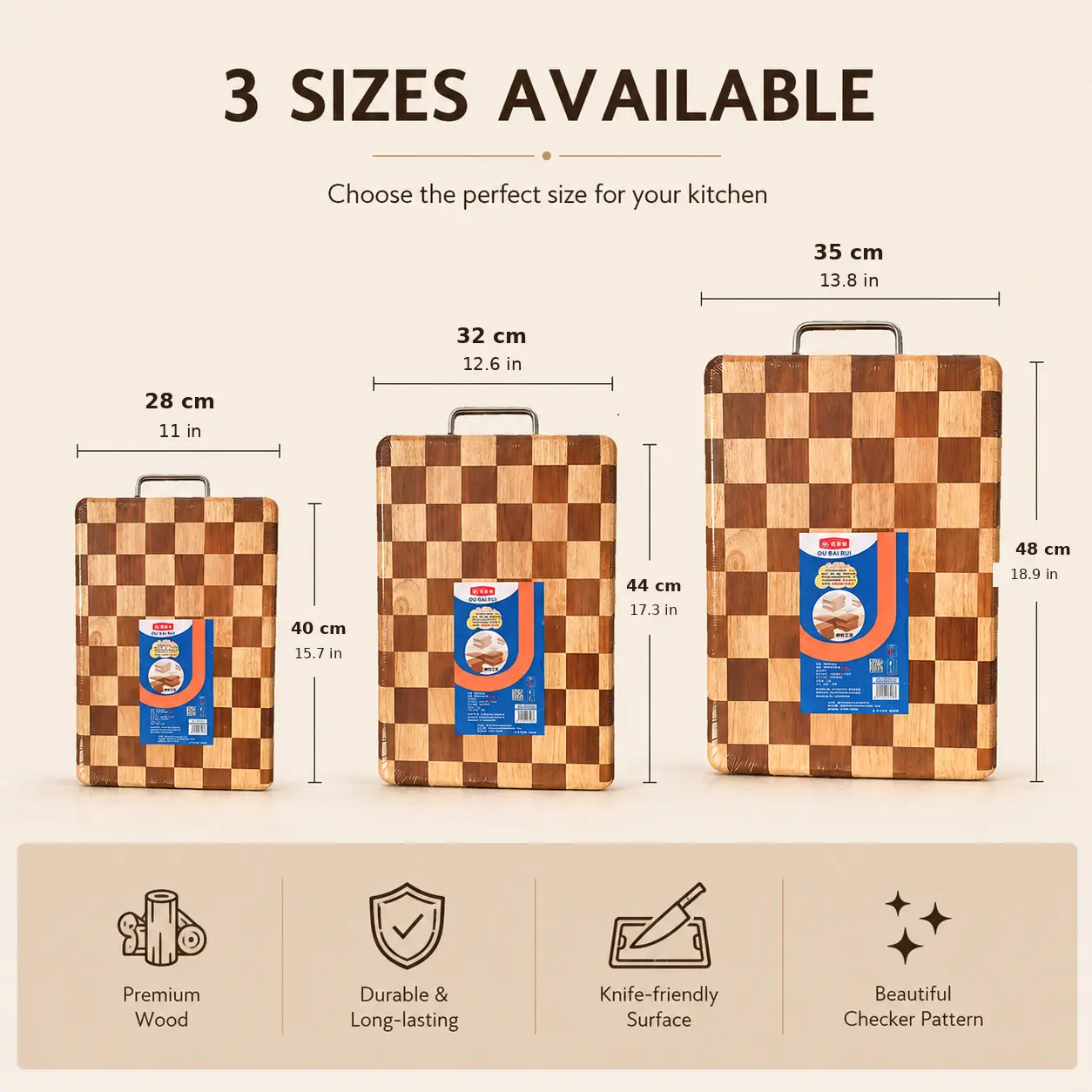 Premium Checkered Wooden Cutting Board | Stylish Mosaic Design Kitchen Chopping Board | Durable Solid Wood Food Prep Board for Fruits, Vegetables & Cooking Knives Steel
