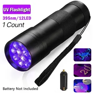 Wild Bright 1-pack portable 12-LED ultraviolet flashlight, Clean black light detector for dog urine and pet stains, fluorescent aluminum detector, suitable for outdoor hiking and garden search, 3*AAA batteries not included