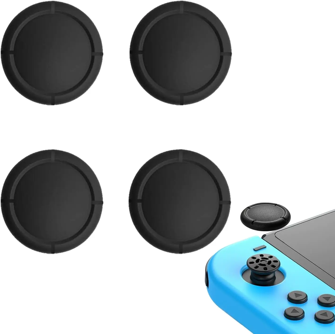 Replacement Joystick Covers for Nintendo Switch, OLED & Lite – Silicone Analog Thumb Stick Caps, Joy-Con Thumb Grips, Anti-Slip Stick Covers (4PCS Black)