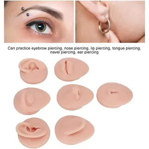 Silicone Piercing Body Model, Piercing Body Part Model with Display Rack, Soft Silicone Ear Mouth Nose Eye Tongue Navel Model for Piercing Practice (Medium Fleshcolor)