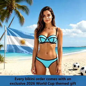 (Free World Cup stickers with purchase) AgeRose multicolor patchwork geometric bikini, convertible strapless two-piece women's swimsuit, minimalist stylish swimwear, summer OOTD, beautiful beach vacation outfit, resort wear