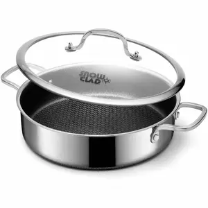 SNOWCLAD 12-Inch Hybrid Deep Saute Pan with Lid – 5QT Nonstick Stainless Steel Skillet, Dishwasher & Oven Safe, Induction Compatible, PFOA Free