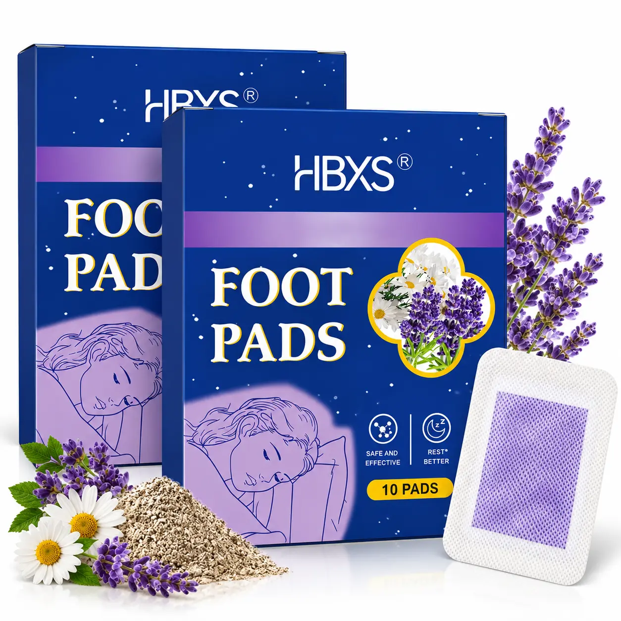 HBXS Herbal Foot Pads Wellness Adhesive Peel-Off Masks, Traditional Lavender Herbal Blend, Overnight Wear for Home Self-Treat, Ready-to-Use Travel Nighttime Care, 20 Boxes