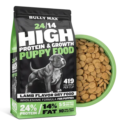 Bully Max 24/14 High Protein Growth Puppy Food (5 lbs.) - 390 Calories Per Cup, TruMune for Immune Support, With Canola Oil, Taurine, Potassium Chloride, Biotin, Tapioca, For All Dog Breeds