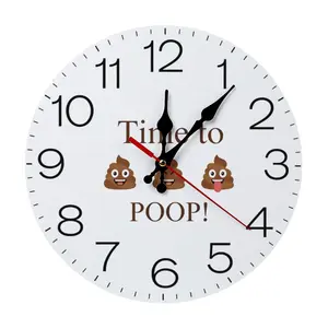 10in Wooden Round Time To Poop Funny Wall Clock, Cute Poop Emoji Silent Non-Ticking Wood Clock for Bathroom, Powder Room, Restroom Decor, Hilarious Novelty Gag Gift for Family & Housewarming,home,cameras,digital