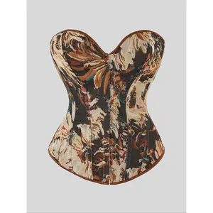 Women's Floral Print Shapewear Tops, Fashionable Lace Up Closure Corset, Tummy Control Shaper for Women, Adjustable Body Shaper