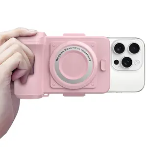 Multifunctional Phone Grip Handle with Remote Shutter and Charging, Magnetic Wireless Charge 4500mah, Fits iPhone 14 15 Samsung Smartphones
