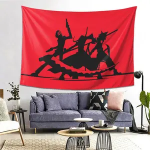 Soul Eater Anime Tapestry - Black & Red Japanese Manga Wall Hanging Poster with Characters, Soft Peach Light Beige Fabric for Bedroom, Living Room, Dorm Decor - Easy to Clean Anime Gift for Fans, Horizontal Design with Dynamic Action Poses