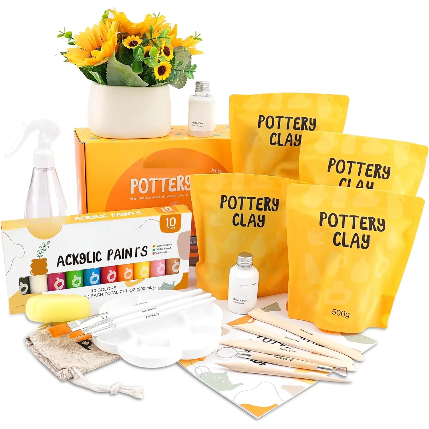 Air Dry Clay Pottery Kit - Home DIY Pottery Starter Kits with Air-Dry Clay,Sculpting Pottery Tools and Step-by-Step Guide -  for Date Night, Arts Crafts Hobby