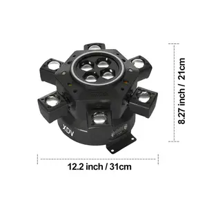 XDV 150W 6 Arms RGBW Moving Head DJ Light, DMX-512 Sound Active Stage Light with Bee-Eye & Lasers for Parties Weddings Events