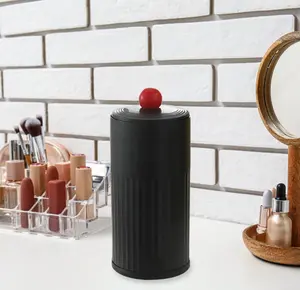 Automatic Lifting Makeup Brush Holder Makeup Pen Holder with Dustproof Lid Multifunctional Makeup Brush Organizer for Desktop, Black