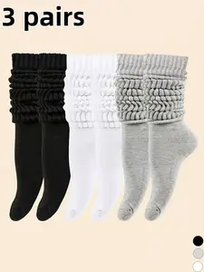 3 pairs of long tube Striped socks for men and women, simple, breathable, sweat-absorbent, and durable. Classic American-style solid color socks, versatile for everyday casual wear.